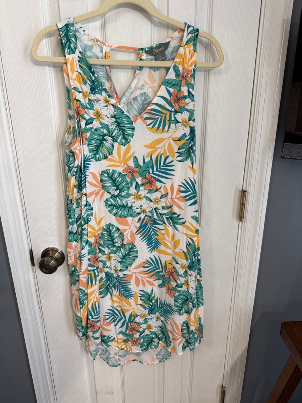 Natural Reflections Tropical Floral High-Low Dress in White, Green, Yellow